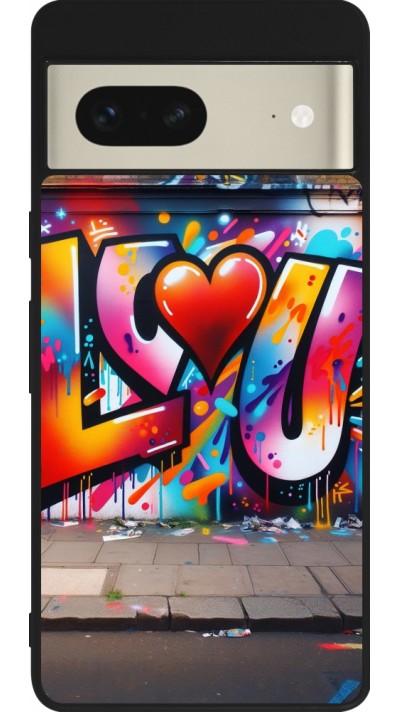 Coque Google Pixel 7 - Silicone rigide noir Valentine 2025 Love U Tag