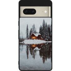 Coque Google Pixel 7 - Silicone rigide noir Winter 25 Winter house forest afternoon