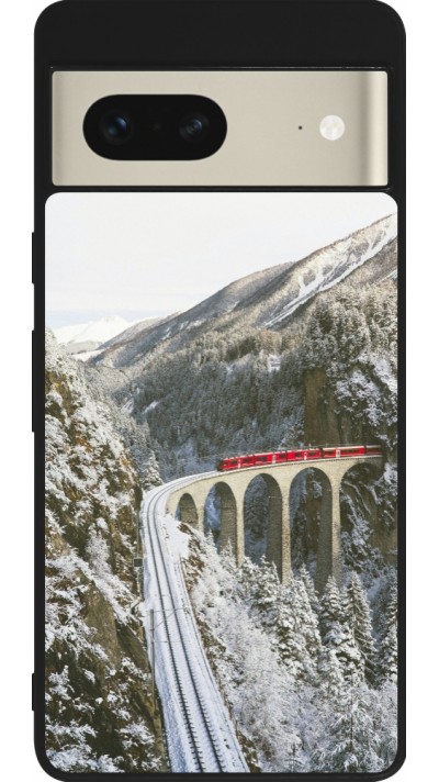 Coque Google Pixel 7 - Silicone rigide noir Winter 25 Winter polar express
