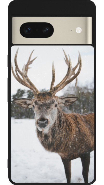 Coque Google Pixel 7 - Silicone rigide noir Winter 25 Winter reindeer