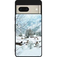 Coque Google Pixel 7 - Silicone rigide noir Winter 25 Winter snowy landscape