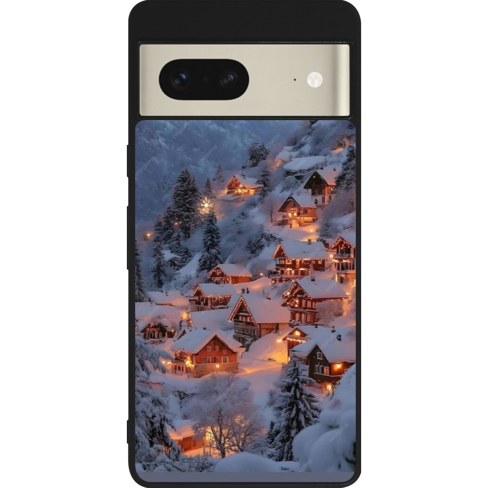Coque Google Pixel 7 - Silicone rigide noir Winter 25 Winter snowy village