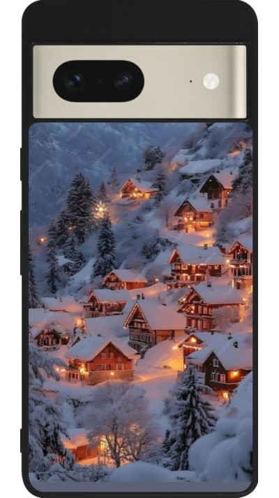 Coque Google Pixel 7 - Silicone rigide noir Winter 25 Winter snowy village
