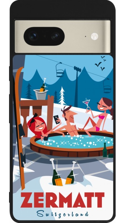 Coque Google Pixel 7 - Silicone rigide noir Zermatt Mountain Jacuzzi