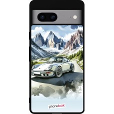 Coque Google Pixel 7a - Silicone rigide noir Porsche 911 Mountain Watercolor