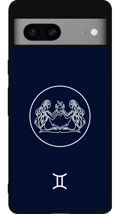Coque Google Pixel 7a - Silicone rigide noir Astrologie Gémeaux