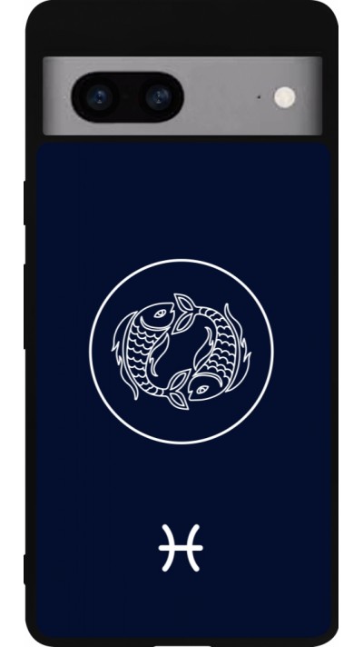 Coque Google Pixel 7a - Silicone rigide noir Astrologie Poissons