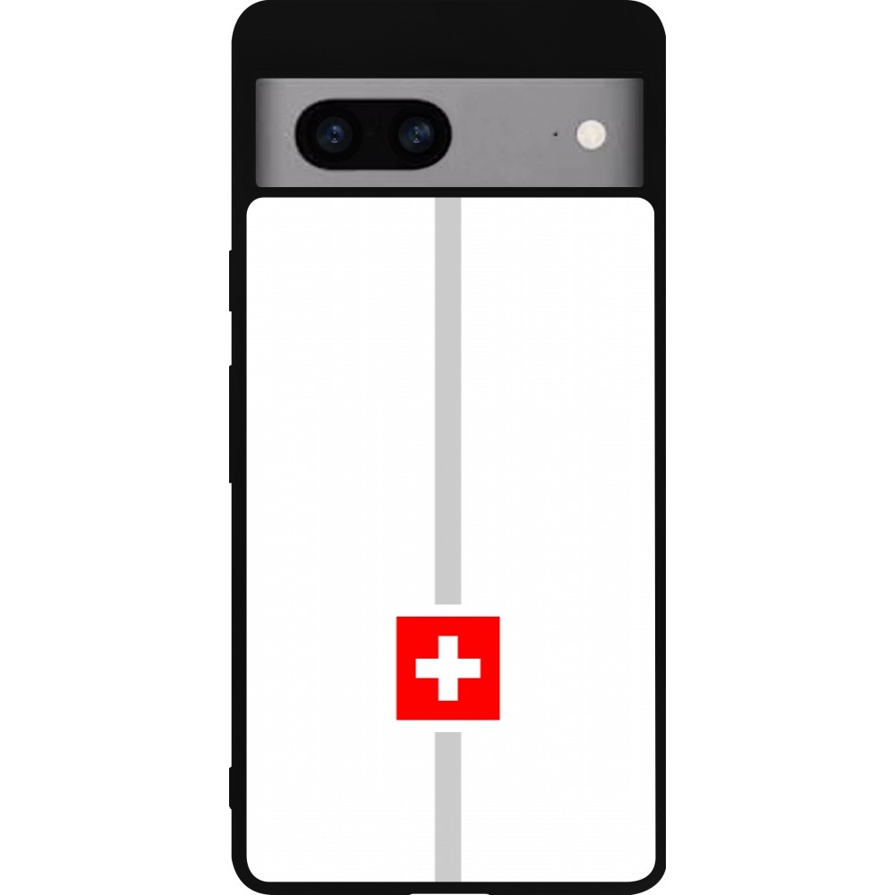 Google Pixel 7a Case Hülle - Silikon schwarz Kanton CH weiss