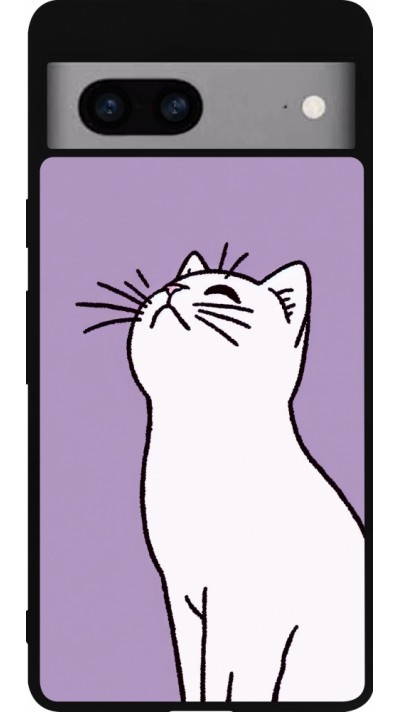 Google Pixel 7a Case Hülle - Silikon schwarz Chat auf lila Hintergrund