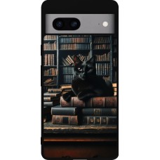 Google Pixel 7a Case Hülle - Silikon schwarz Katze Bücher dunkel