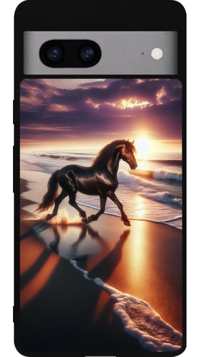 Google Pixel 7a Case Hülle - Silikon schwarz Pferd majestätisch Strand