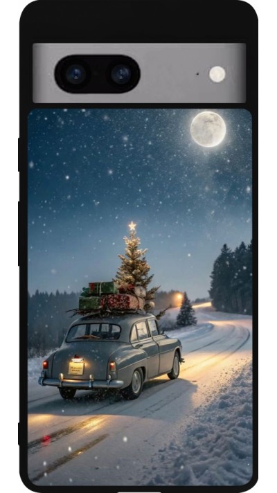 Coque Google Pixel 7a - Silicone rigide noir Christmas 25 Car with Tree Xmas