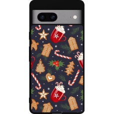 Coque Google Pixel 7a - Silicone rigide noir Christmas 25 Pattern Gingerbread House