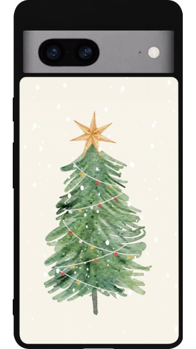 Coque Google Pixel 7a - Silicone rigide noir Christmas 25 Sketch Tree
