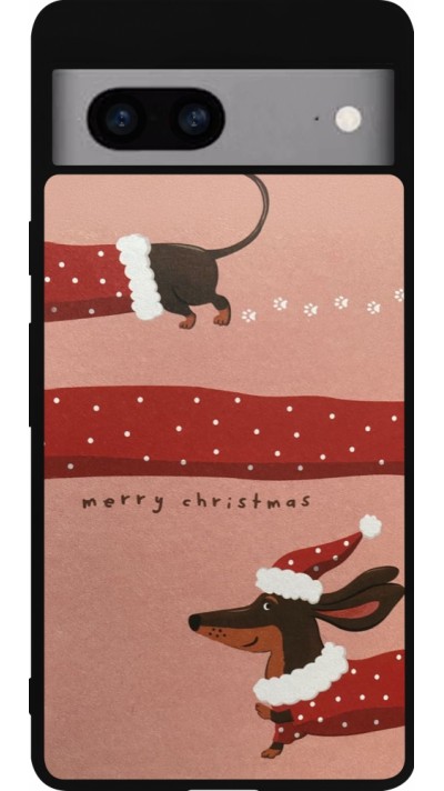 Coque Google Pixel 7a - Silicone rigide noir Christmas 25 Teckel Merry Xmas