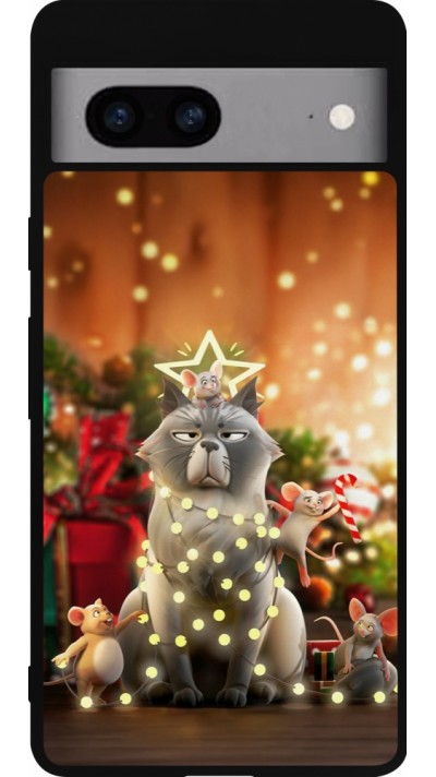 Coque Google Pixel 7a - Silicone rigide noir Christmas 25 Xmas Cat