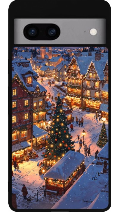 Coque Google Pixel 7a - Silicone rigide noir Christmas 25 Xmas Village