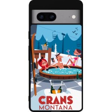 Coque Google Pixel 7a - Silicone rigide noir Crans-Montana Mountain Jacuzzi