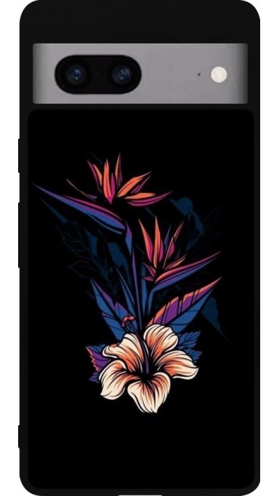 Coque Google Pixel 7a - Silicone rigide noir Dark Flowers