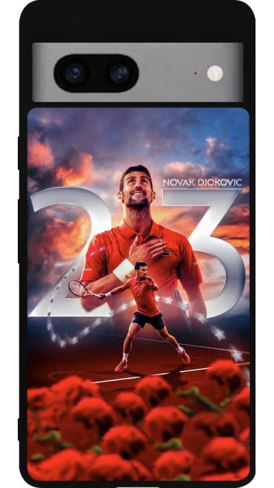 Coque Google Pixel 7a - Silicone rigide noir Djokovic 23 Grand Slam