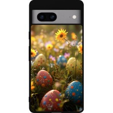 Coque Google Pixel 7a - Silicone rigide noir Easter 2026 Decorated eggs