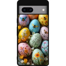 Coque Google Pixel 7a - Silicone rigide noir Easter 2026 Eggs with bees