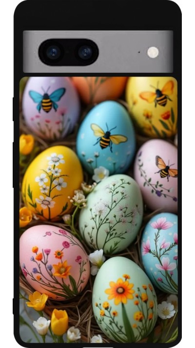 Coque Google Pixel 7a - Silicone rigide noir Easter 2026 Eggs with bees