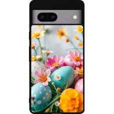 Coque Google Pixel 7a - Silicone rigide noir Easter 2026 Eggs with flowers