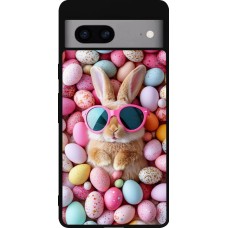 Coque Google Pixel 7a - Silicone rigide noir Easter 2026 Rabbit fun