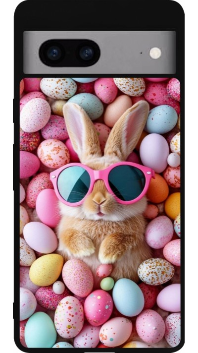 Coque Google Pixel 7a - Silicone rigide noir Easter 2026 Rabbit fun