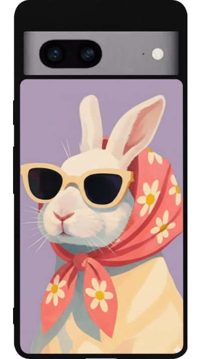 Coque Google Pixel 7a - Silicone rigide noir Easter 2026 Rabbit with scarf