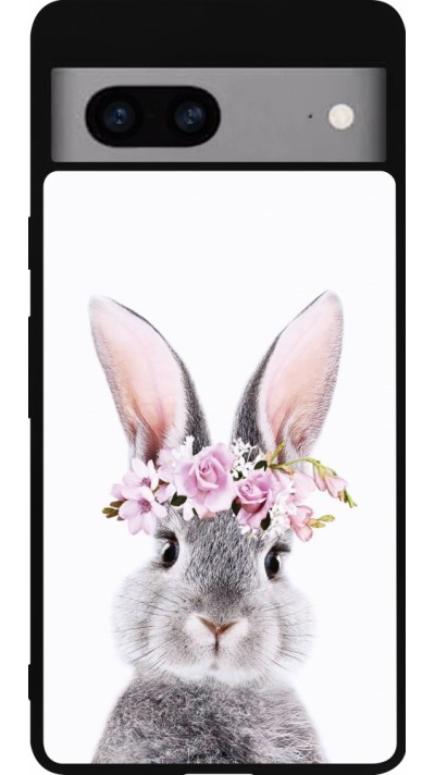 Coque Google Pixel 7a - Silicone rigide noir Easter 2023 flower bunny