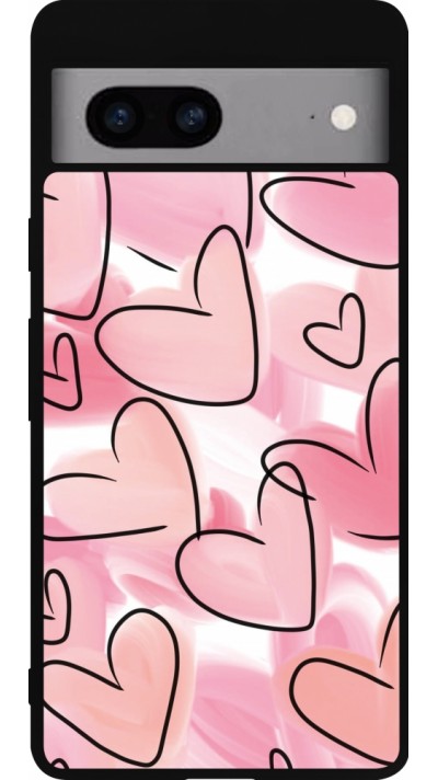 Coque Google Pixel 7a - Silicone rigide noir Easter 2023 pink hearts
