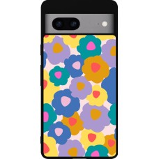 Coque Google Pixel 7a - Silicone rigide noir Easter 2024 flower power