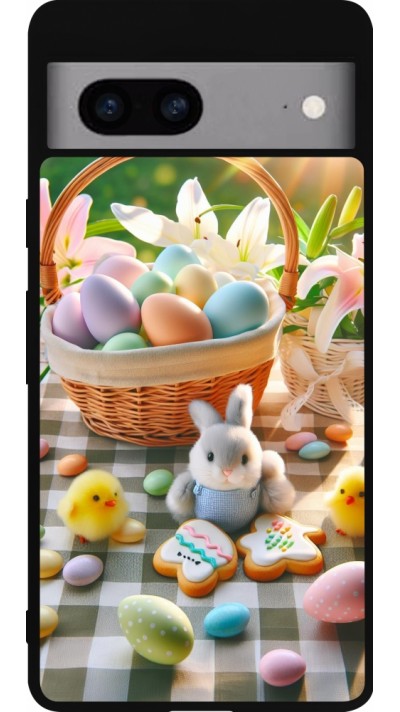 Google Pixel 7a Case Hülle - Silikon schwarz Ostern 2025 Osterkorb