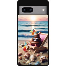 Coque Google Pixel 7a - Silicone rigide noir Emoji caca sur chaise longue