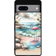 Google Pixel 7a Case Hülle - Silikon schwarz Flamingo Aquarell