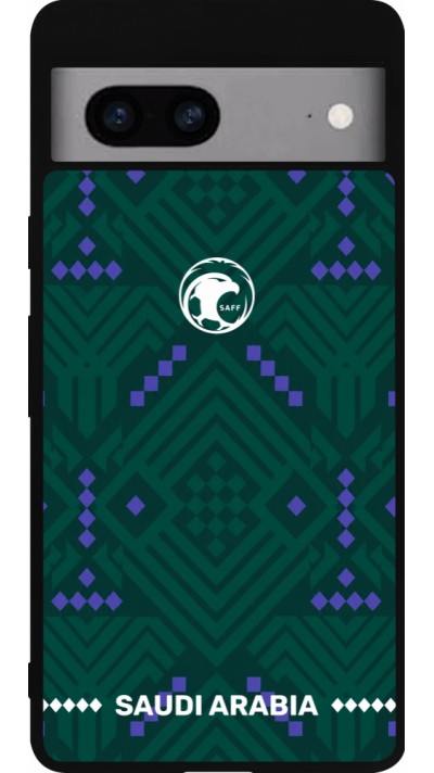 Coque Google Pixel 7a - Silicone rigide noir Maillot de football Arabie saoudite 2026 personnalisable