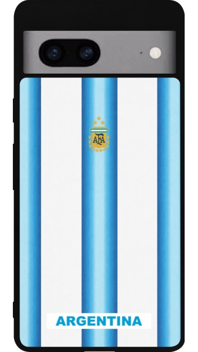 Coque Google Pixel 7a - Silicone rigide noir Maillot de football Argentine 2026 personnalisable