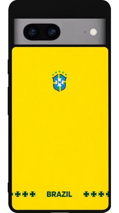 Coque Google Pixel 7a - Silicone rigide noir Maillot de football Bresil 2026 personnalisable