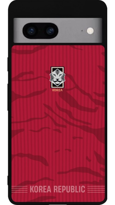 Coque Google Pixel 7a - Silicone rigide noir Maillot de football Corée du Sud 2026 personnalisable