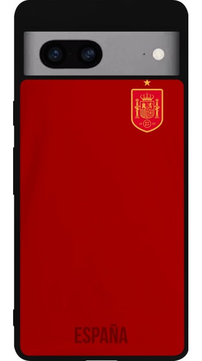 Coque Google Pixel 7a - Silicone rigide noir Maillot de football Espagne 2022 personnalisable