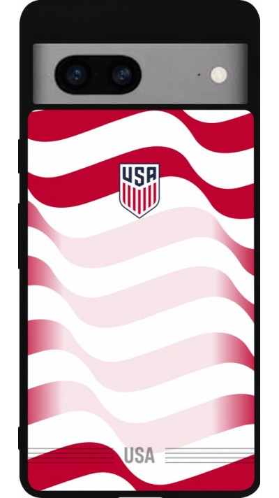 Coque Google Pixel 7a - Silicone rigide noir Maillot de football E?tats Unis 2026 personnalisable
