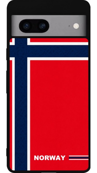 Coque Google Pixel 7a - Silicone rigide noir Maillot de football Norvège 2026 personnalisable