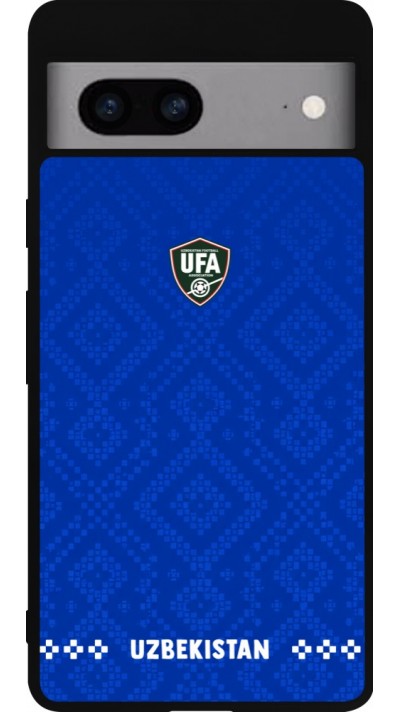 Coque Google Pixel 7a - Silicone rigide noir Maillot de football Ouzbékistan 2026 personnalisable