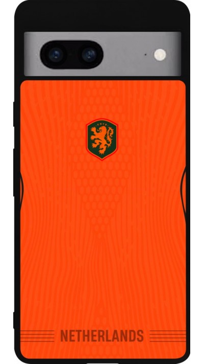 Coque Google Pixel 7a - Silicone rigide noir Maillot de football Pays-Bas 2026 personnalisable