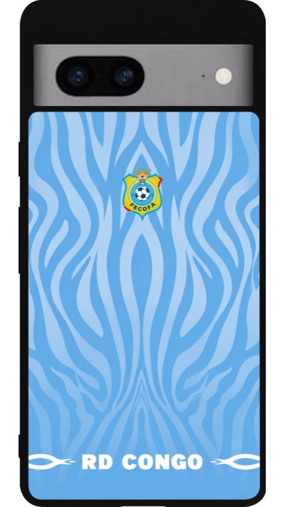 Coque Google Pixel 7a - Silicone rigide noir Maillot de football RD Congo 2026 personnalisable