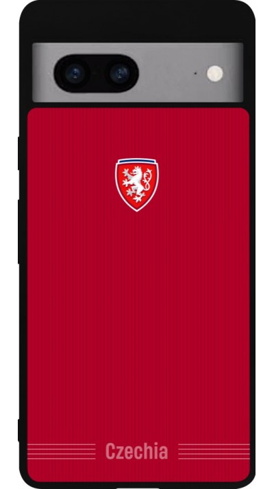 Coque Google Pixel 7a - Silicone rigide noir Maillot de football Répuplique Tchèque 2026 personnalisable