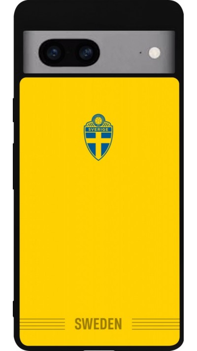 Coque Google Pixel 7a - Silicone rigide noir Maillot de football Suède 2026 personnalisable