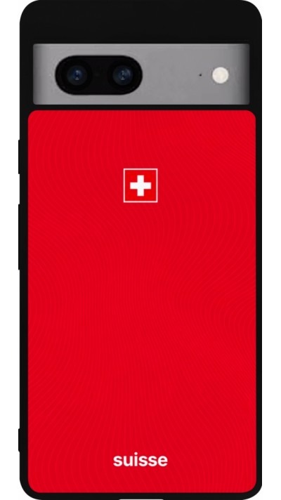 Coque Google Pixel 7a - Silicone rigide noir Maillot de football Suisse 2026 personnalisable